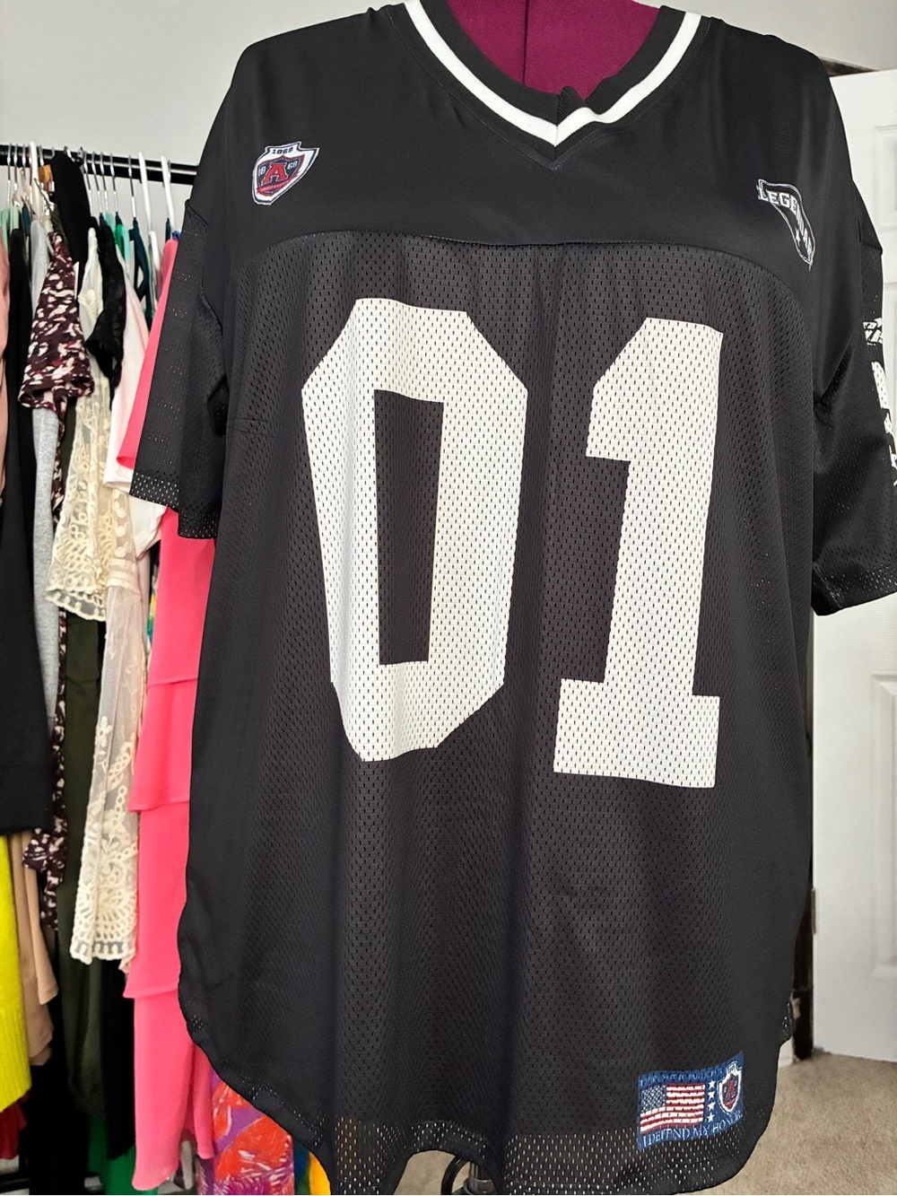 Black  Mesh Jersey Shirt with White Number 01